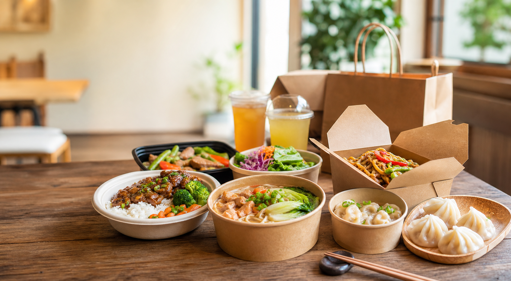 餐桌上的套餐、面食、点心和饮品